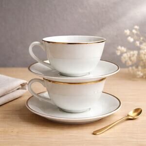 Set of 2 Vintage Regal Manor Robinson Design White Fine China Cup Saucer Japan